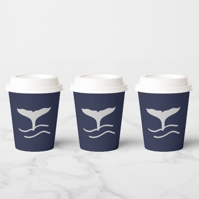 Ocean Whales Tail Outline Navy and Grey Party Paper Cups (Multi)