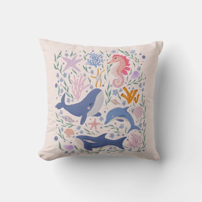 Ocean Whimsy: Charming Underwater Creatures  Cushion (Front)
