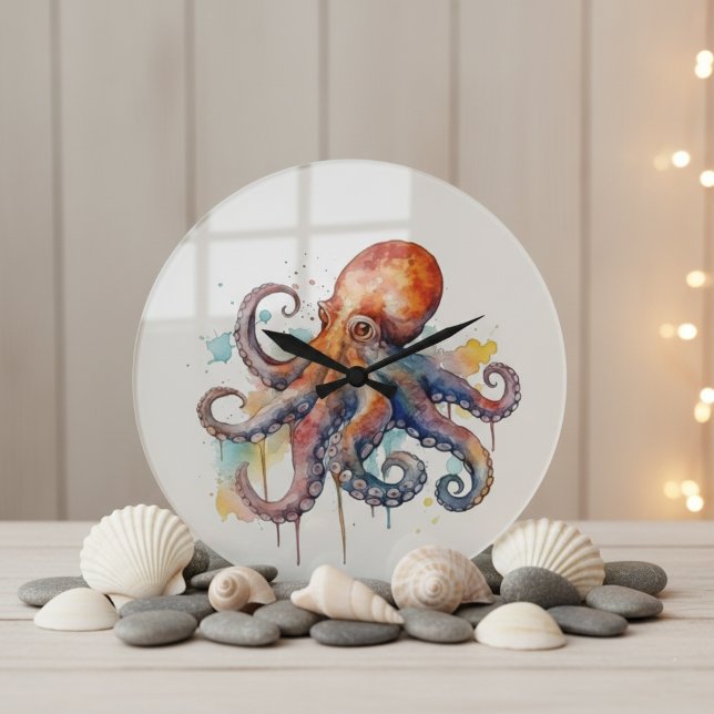 Ocean Whimsy: Colourful Octopus Large Clock (Creator Uploaded)