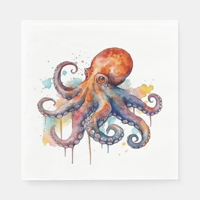 Ocean Whimsy: Colourful Octopus Napkin (Front)