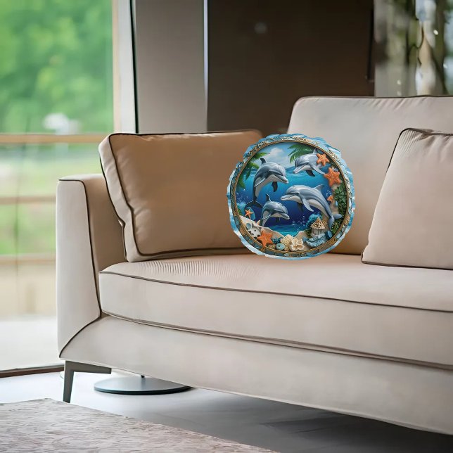 Ocean Whirl Dolphins Round Pillow (Creator Uploaded)