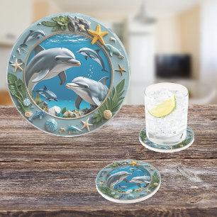 Ocean Whirl Round Sandstone Coaster