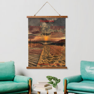 Ocean with a wooded plank walkway hanging tapestry