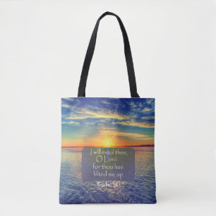 Ocean with Psalms Bible Verse Tote Bag