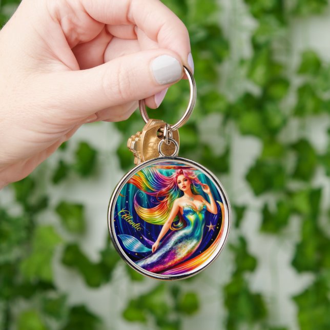 Ocean Women Fish Mermaid Tail Nautical Art Myth Key Ring (Hand)