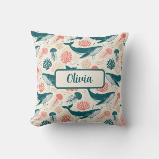 Ocean Wonders Whale Jellyfish Coral Cushion