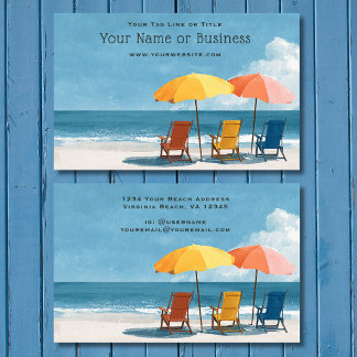 Oceanfront Coastal Beach Umbrellas and Chairs Business Card