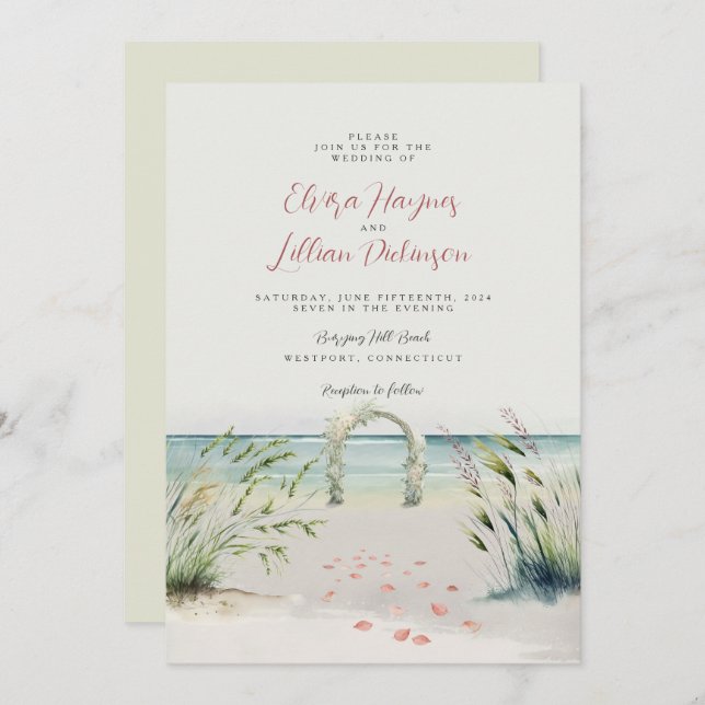 Oceanfront Romance Watercolor Boho Wedding Invitation (Front/Back)