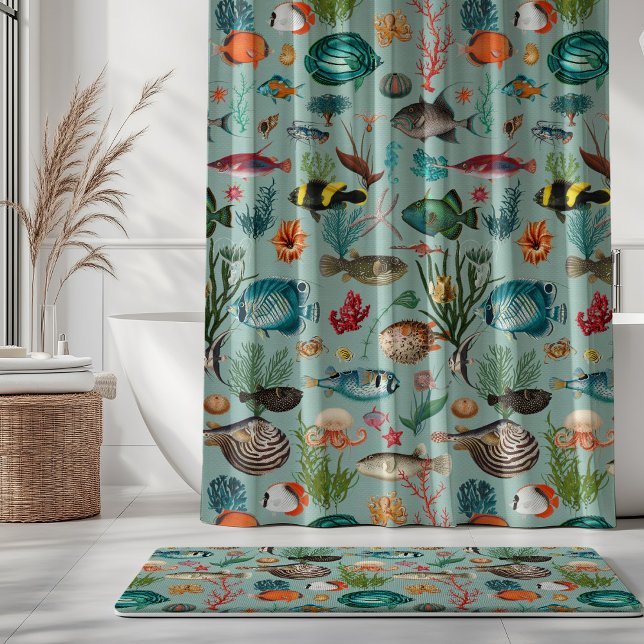 Oceania Colourful Fishes on Duck Egg Background Shower Curtain (Creator Uploaded)