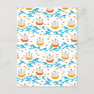 Oceanic Adventure: Yellow and Red Sailing Ships wi Postcard