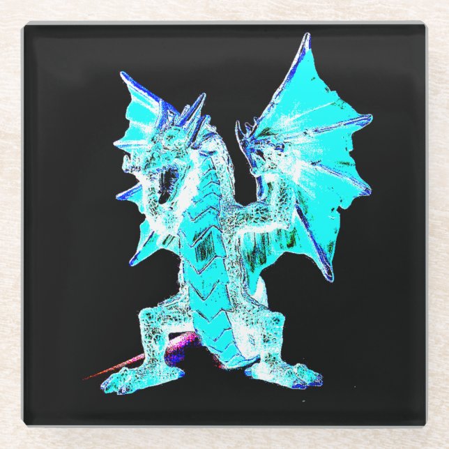 Oceanic Aqua Flame Dragon Mythical Magic Drink  Glass Coaster (Front)