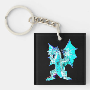 Oceanic Aqua Flame Dragon Mythical Pocket Art Key Ring