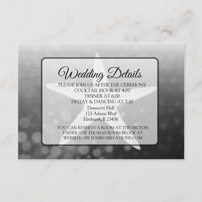 Oceanic Black Starfish Wedding Details Card (Front)