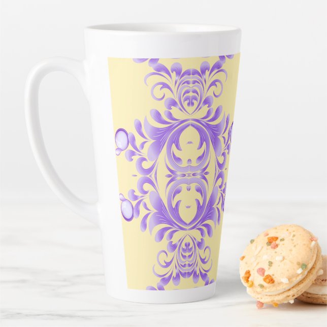Oceanic Bloom: Purple Wave Harmony / Stylish Art  Latte Mug (In Situ)