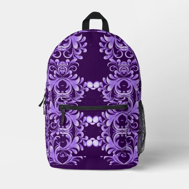 Oceanic Bloom: Purple Wave Harmony / Stylish Art  Printed Backpack (Front)