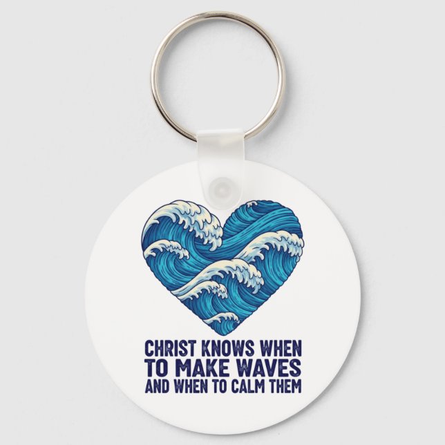Oceanic blue Christ and the waves design Key Ring (Front)