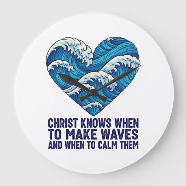 Oceanic blue Christ and the waves design Large Clock (Front)