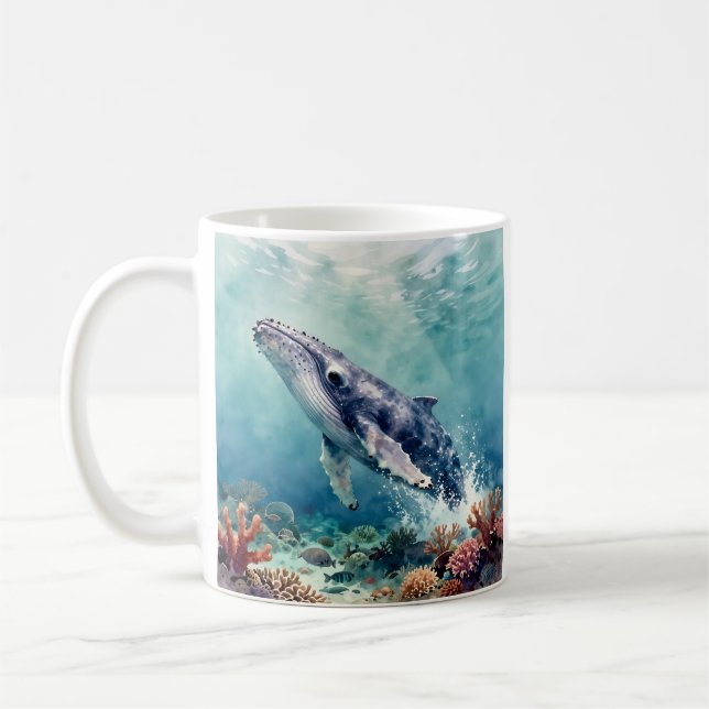 Oceanic Blue Whale and Coastal Poem Coffee Mug (Left)