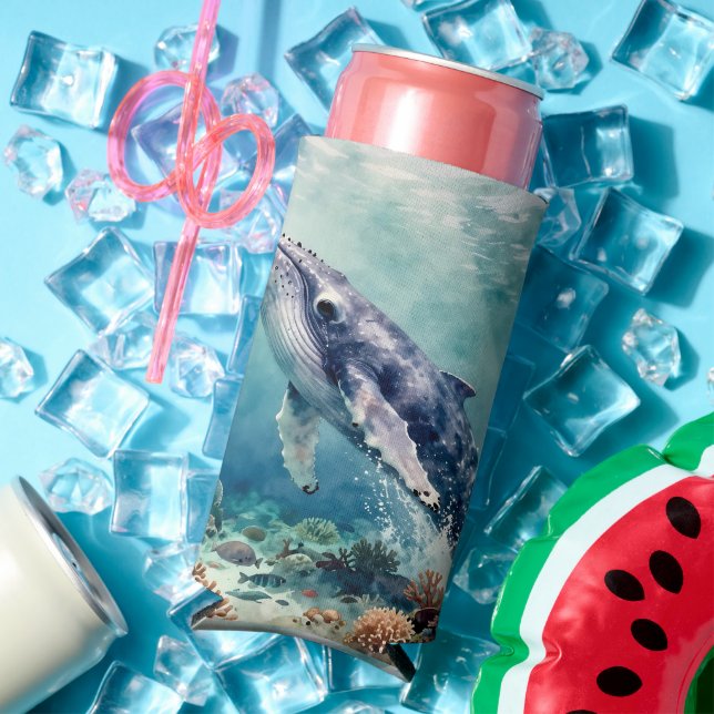 Oceanic Blue Whale and Coastal Poem Seltzer Can Cooler (In Situ Summer)