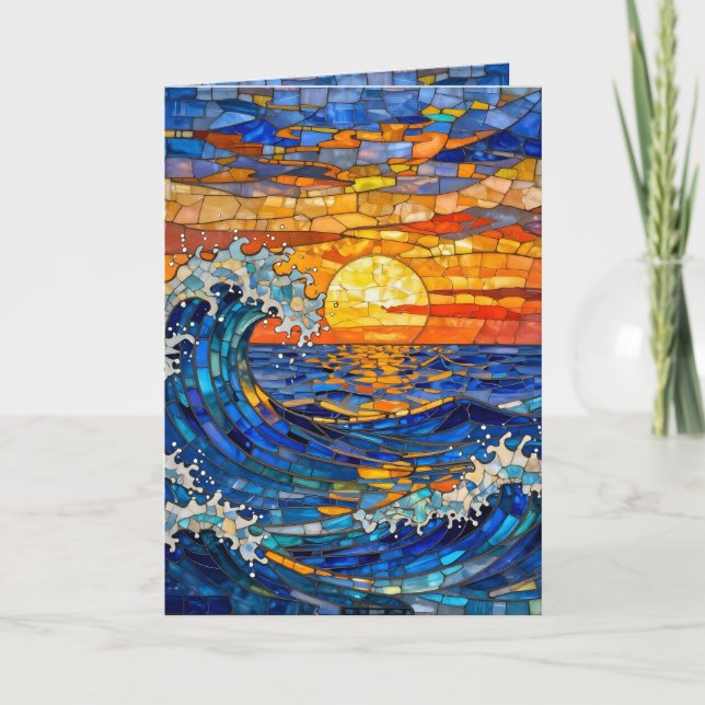 Oceanic Coastal Ocean Waves Sunset Birthday Card (Front)