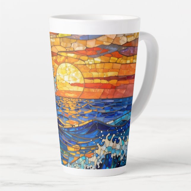 Oceanic Coastal Ocean Waves Sunset   Latte Mug (Right Angle)