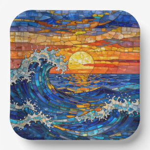 Oceanic Coastal Ocean Waves Sunset Paper Plate