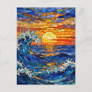 Oceanic Coastal Ocean Waves Sunset   Postcard