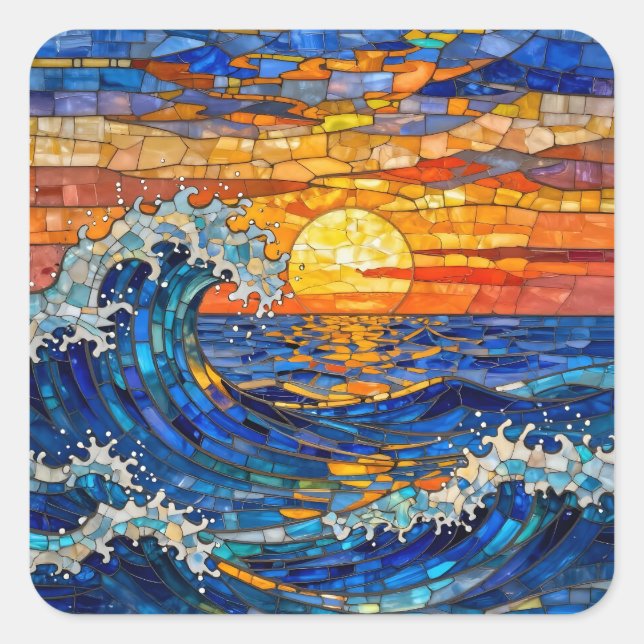 Oceanic Coastal Ocean Waves Sunset   Square Sticker (Front)