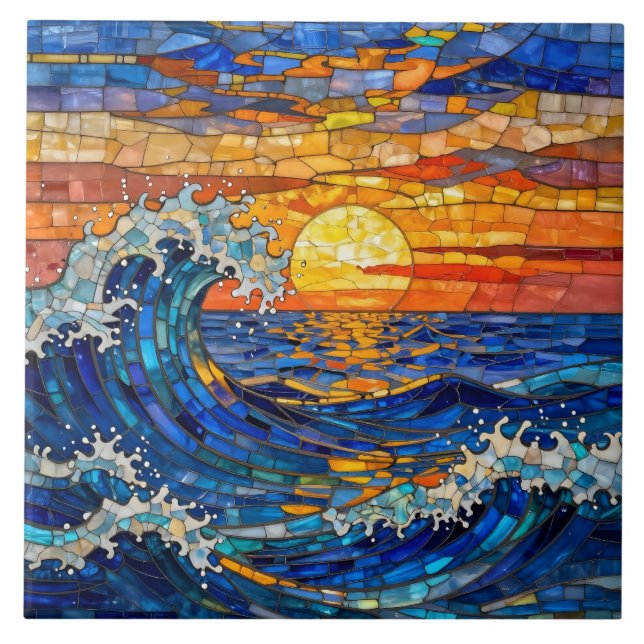 Oceanic Coastal Ocean Waves Sunset   Tile (Front)