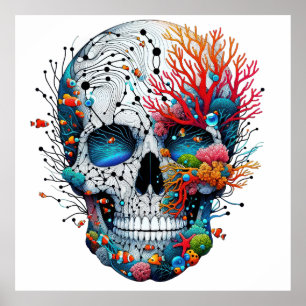 Oceanic Coral Skull Poster