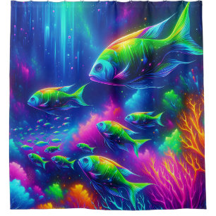 “Oceanic Glow: Abyssal Curtain” Shower Curtain