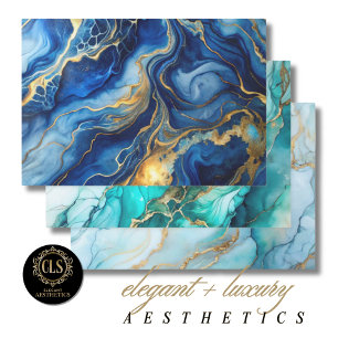 Oceanic & Gold Marble Luxe Aesthetics Wrapping Paper Sheet