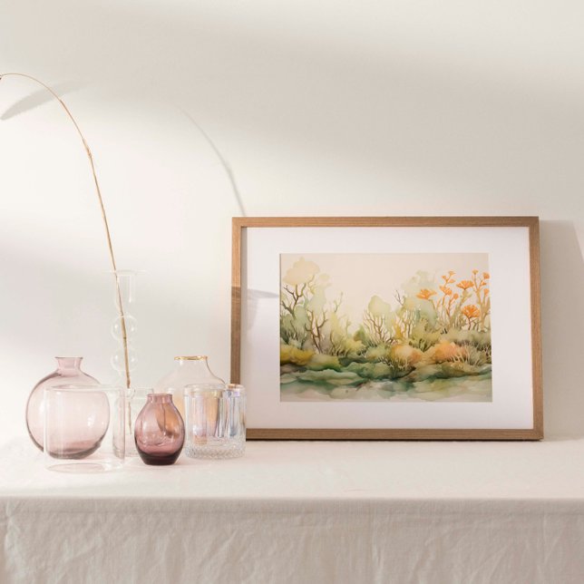 Oceanic Harmony: Seaweed & Kelp Garden Watercolor Poster (Watercolor print of a vibrant seaweed and kelp garden beneath the sea's surface.)