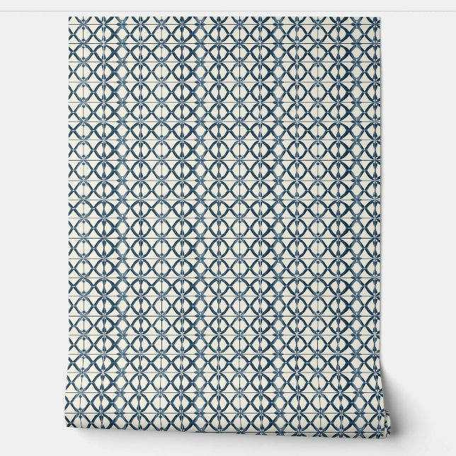 Oceanic Interlace Mini - Navy, Beige - Coastal Wallpaper (Unrolling)