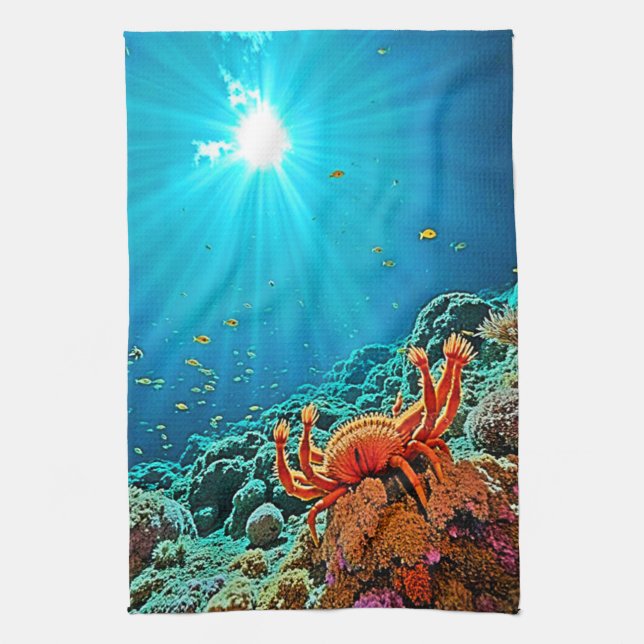 Oceanic Light Ray Fantasy Design Tea Towel (Vertical)