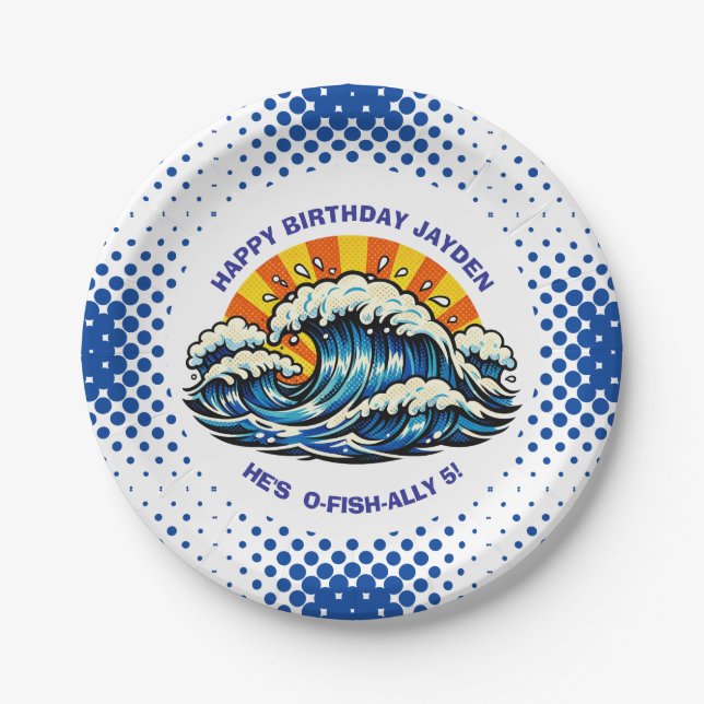 Oceanic Maritime Ocean Themed for Boy's Birthday  Paper Plate (Front)