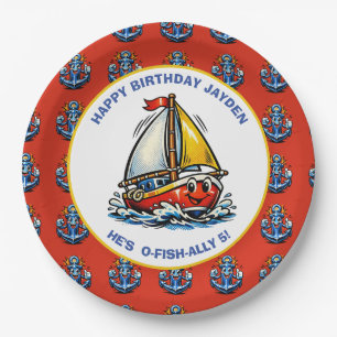 Oceanic Maritime Sailboat Boy's Birthday Party Paper Plate