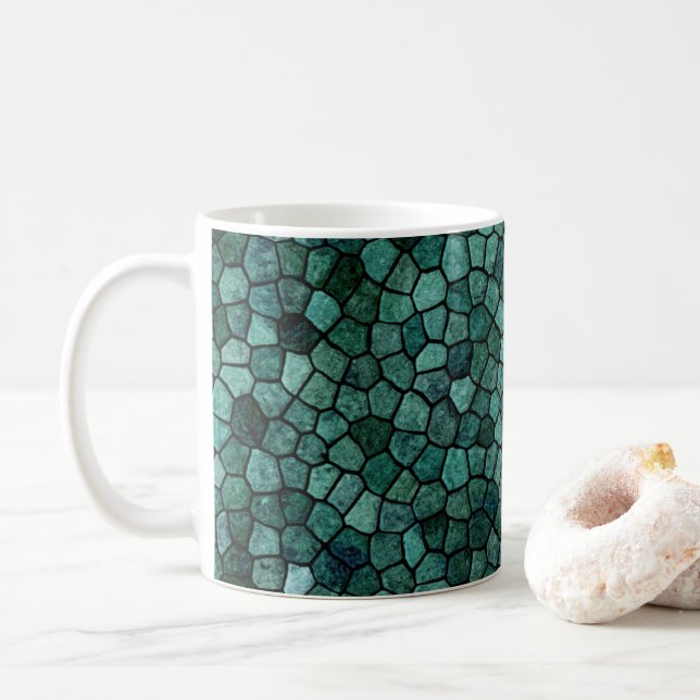 Oceanic Mosaic Crust Texture Abstract Pattern Coffee Mug (With Donut)