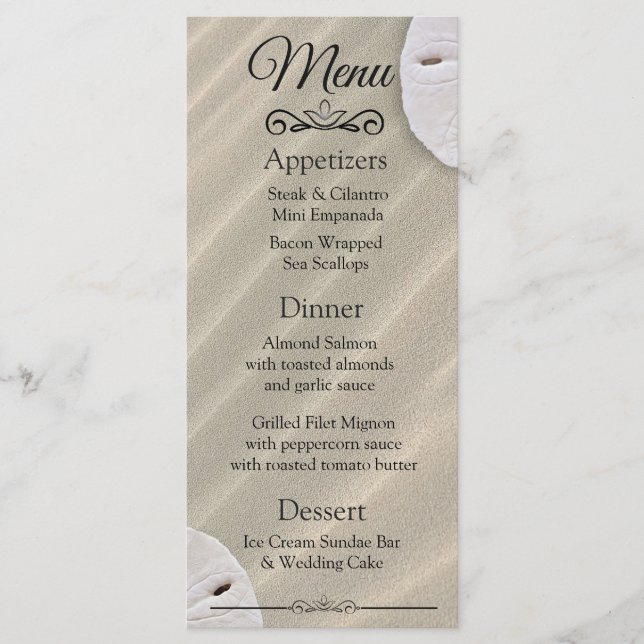Oceanic Sand Dollar Wedding Menu Card (Front)