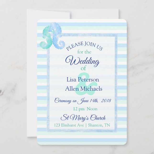 Oceanic Seahorses Green Blue  Wedding Invitation (Front)