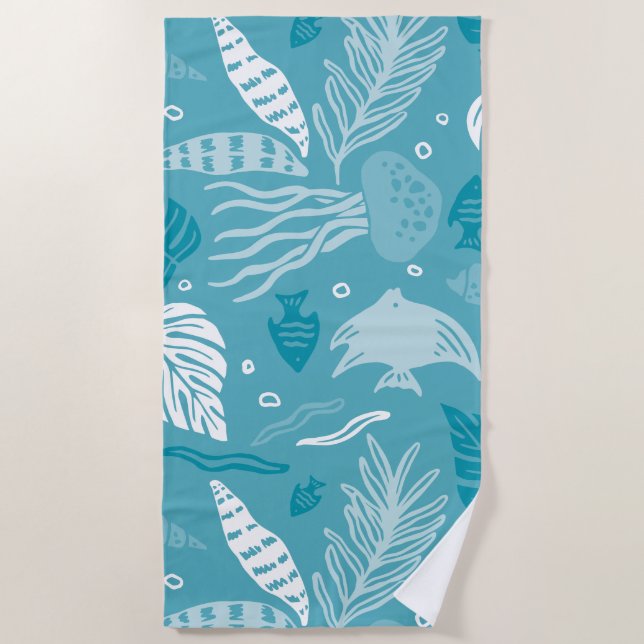 "Oceanic Serenity" Sea Blue Beach Towel  (Front)