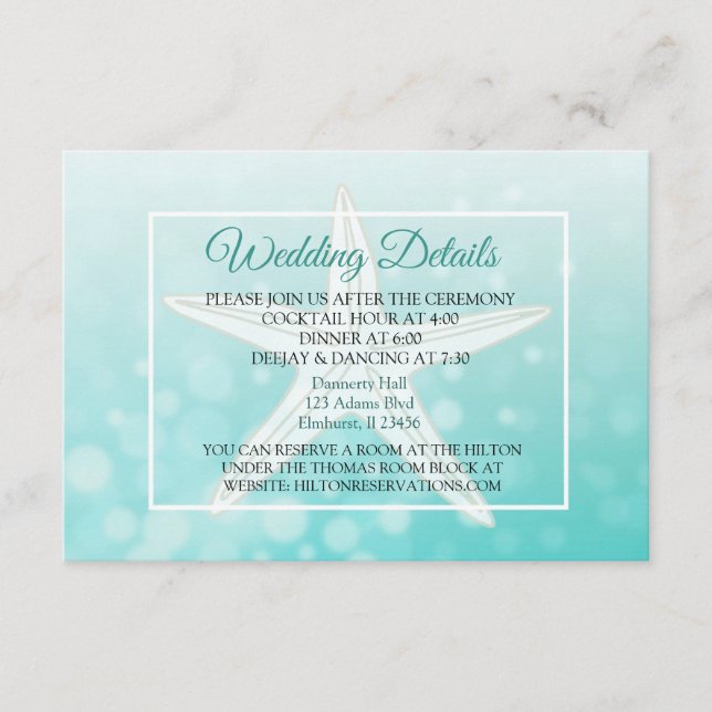 Oceanic Teal Bubbles Elegant Wedding Details Card (Front)
