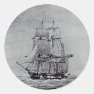 Oceanic Trek Graphic Ships Fine Art Classic Round Sticker