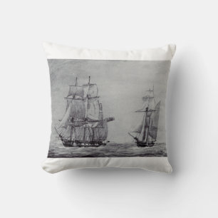 Oceanic Trek Graphic Ships Fine Art Cushion