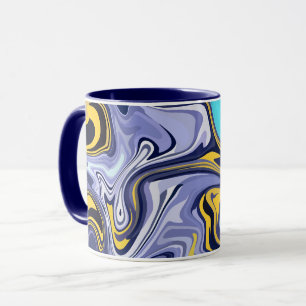 Oceanic Waves - Abstract Blue and Yellow Fluid Art Mug