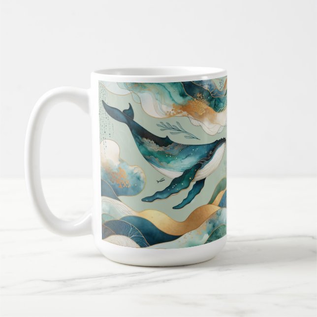 Oceanic Whale Abstract Mug -Coastal Kitchen Decor  (Left)