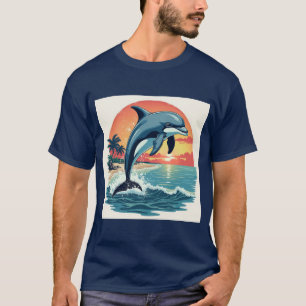 Oceanic Wonders: A Splash of Sunset : dolphin T-Shirt