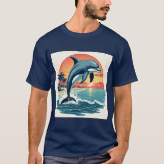 Oceanic Wonders: A Splash of Sunset : dolphin T-Shirt