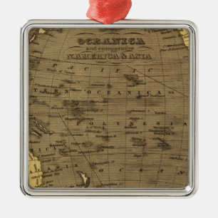 Oceanica Hand Coloured Atlas Map Metal Tree Decoration