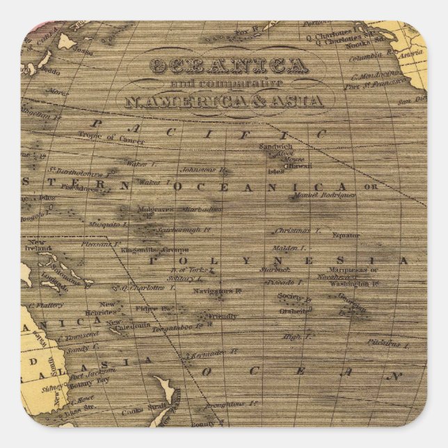 Oceanica Hand Coloured Atlas Map Square Sticker (Front)